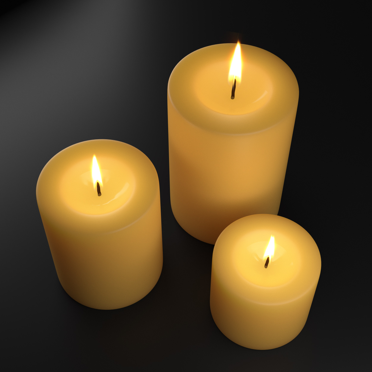 Photorealistic collection of classic pillar candles for architectural visualization, interior scenes, festive decorations, and high-quality product rendering.